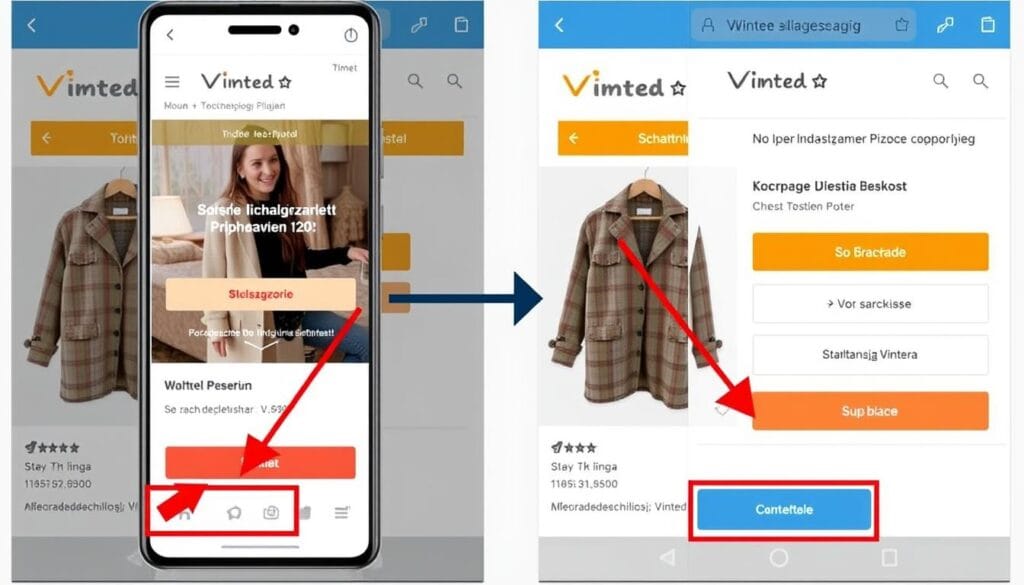 Ekran aplikacji Vinted pokazujący proces zakupu bez ochrony kupujących