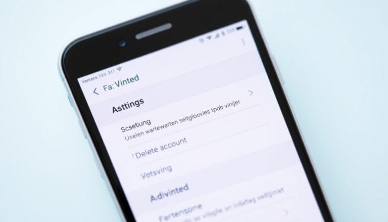 Interfejs aplikacji Vinted z widoczną opcją usuwania konta