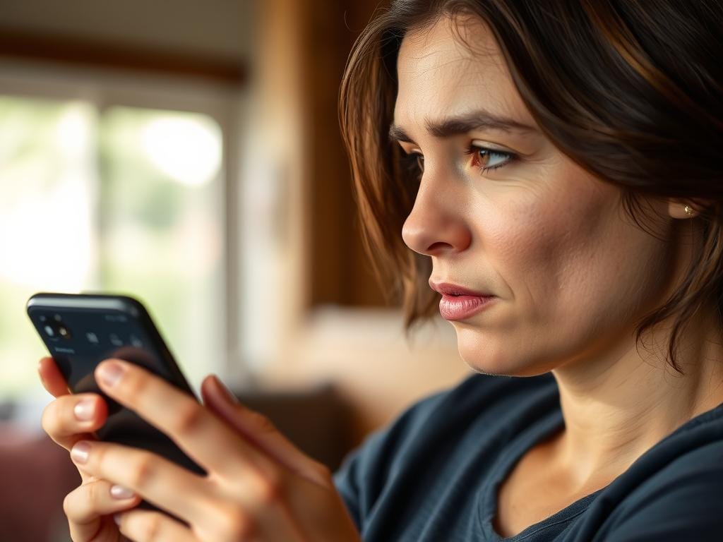 Osoba rozważająca usunięcie konta na Vinted, przeglądająca aplikację na smartfonie