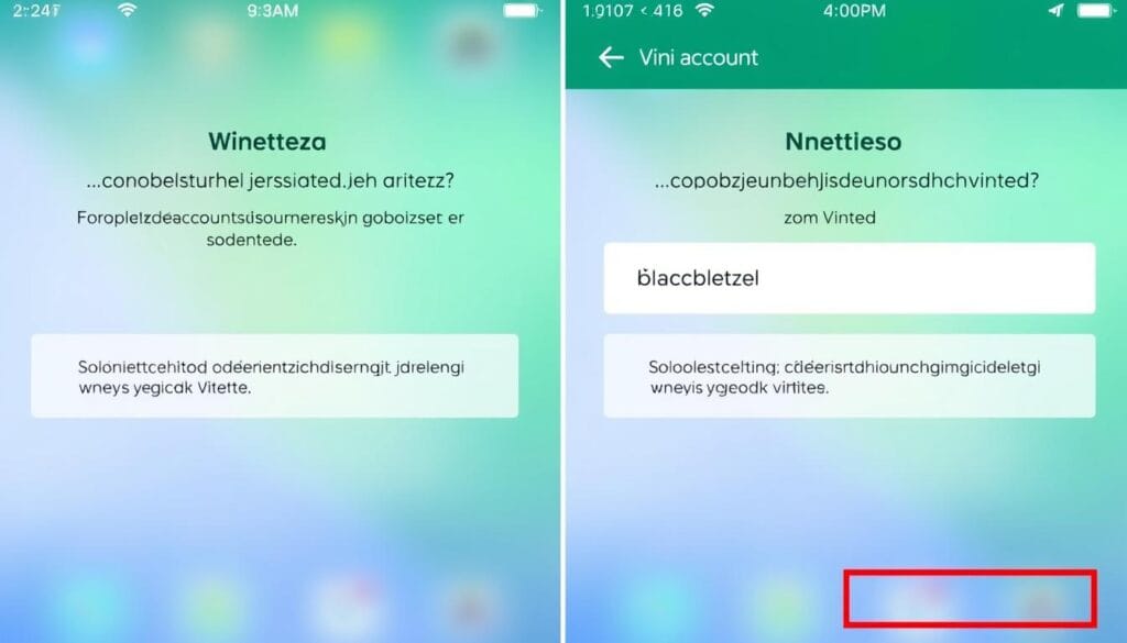 Porównanie ekranów usuwania konta Vinted na urządzeniach iOS i Android