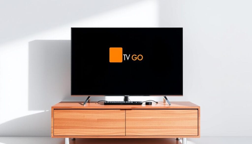 A sleek and modern television set occupies the foreground, its screen displaying the Orange TV Go logo against a crisp, clean background. The TV is positioned on a minimalist, wood-grain entertainment stand, casting soft, directional lighting across the scene. In the middle ground, a desktop computer and various peripheral devices are arranged neatly, showcasing the system requirements for accessing Orange TV Go on a personal computer. The background is filled with a subtle gradient, providing a sense of depth and emphasizing the technological nature of the subject matter. The overall composition conveys a sense of simplicity, elegance, and the seamless integration of digital entertainment platforms. A sleek and modern television set occupies the foreground, its screen displaying the Orange TV Go logo against a crisp, clean background. The TV is positioned on a minimalist, wood-grain entertainment stand, casting soft, directional lighting across the scene. In the middle ground, a desktop computer and various peripheral devices are arranged neatly, showcasing the system requirements for accessing Orange TV Go on a personal computer. The background is filled with a subtle gradient, providing a sense of depth and emphasizing the technological nature of the subject matter. The overall composition conveys a sense of simplicity, elegance, and the seamless integration of digital entertainment platforms.